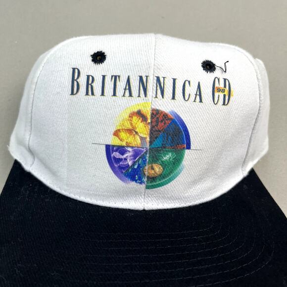 Vintage Tech Hat Cap Strapback White Britannica Encyclopedia Software Art 90s - Picture 3 of 8